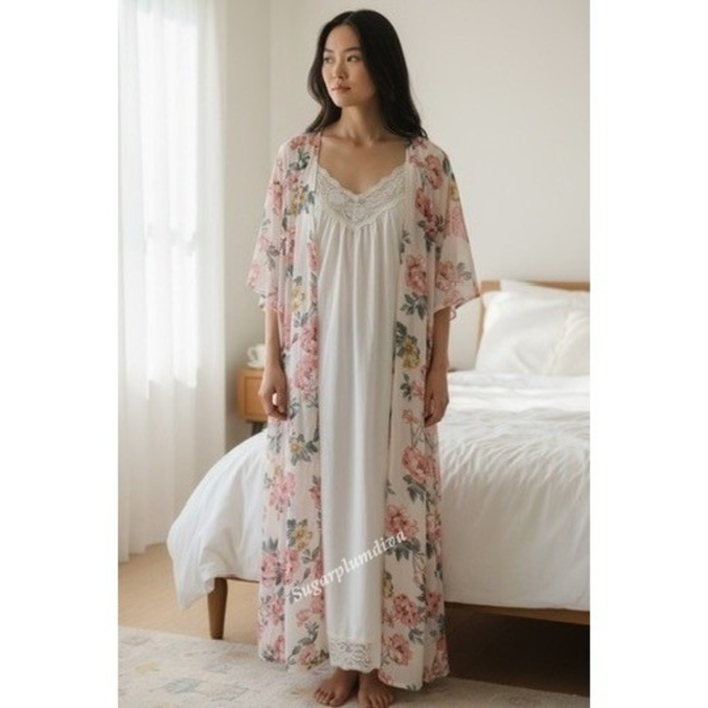 BigHit Fashion Oversized Sheer Kimono Robe Pink Floral Small NWT